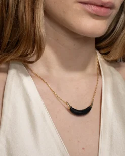 Gold Capped Crescent Lucite Necklace- Black