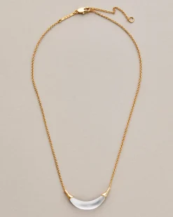 Gold Capped Crescent Lucite Necklace- Silver