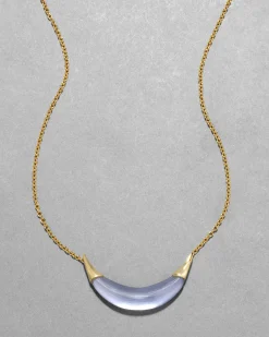 Gold Capped Crescent Lucite Necklace- Steel Blue