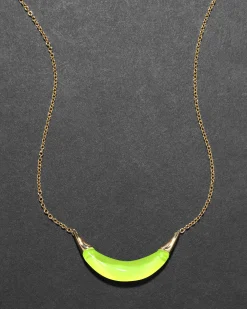 Gold Capped Crescent Necklace- Fluorescent Yellow