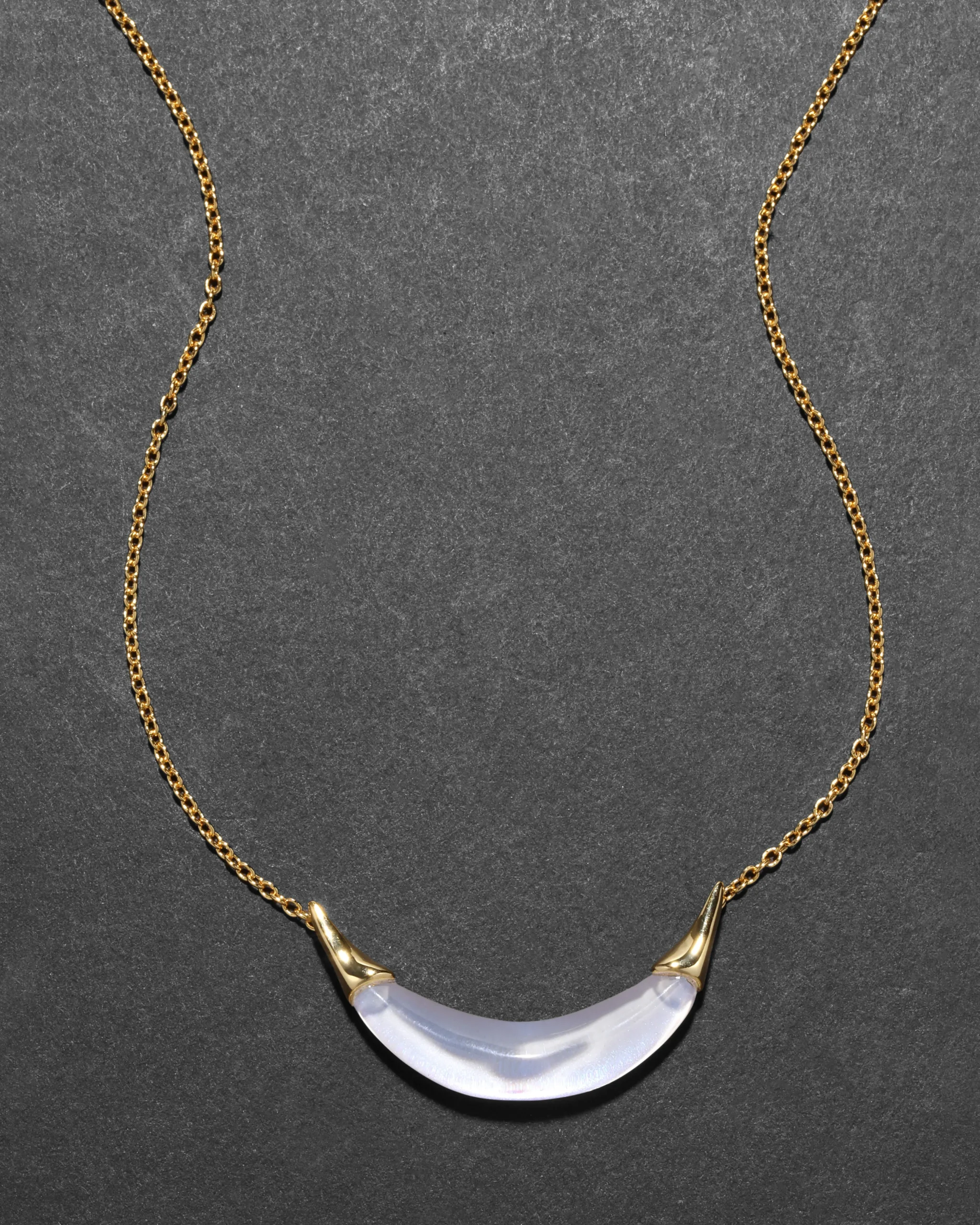 Gold Capped Crescent Necklace- White Opal