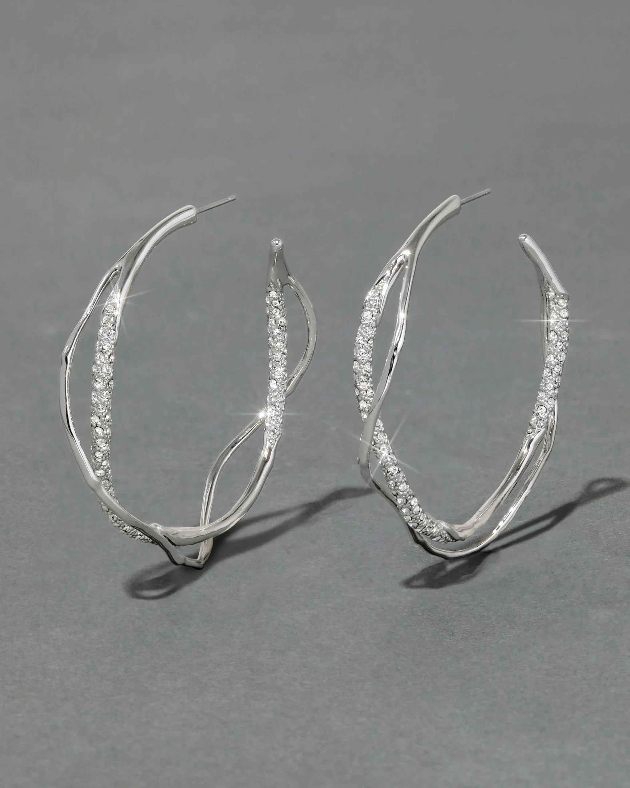 Intertwined Silver Pave Hoop Earring