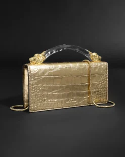 Lioness Top Handle Clutch- Gold