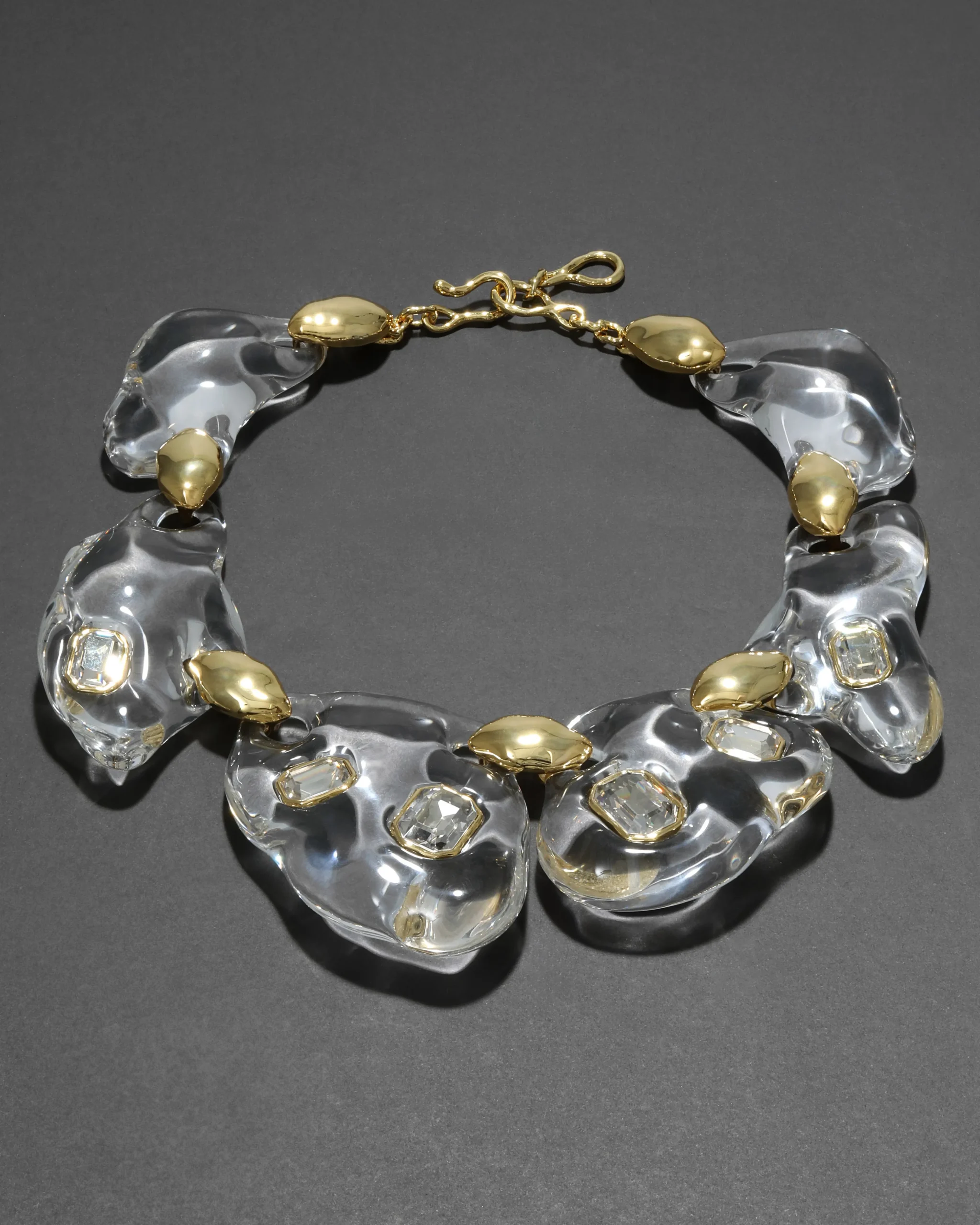 Liquid Lucite Crystal Pebble Necklace- Clear
