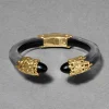 Lucite Brutalist Black Obsidian Hinge Bracelet- Black