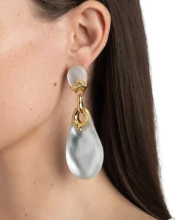 Lucite Brutalist Large Drop Post Earring- Silver