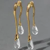 Lucite Gold Front Back Double Drop Earring- Clear