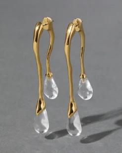 Lucite Gold Front Back Double Drop Earring- Clear