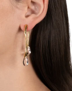 Lucite Gold Front Back Double Drop Earring- Clear