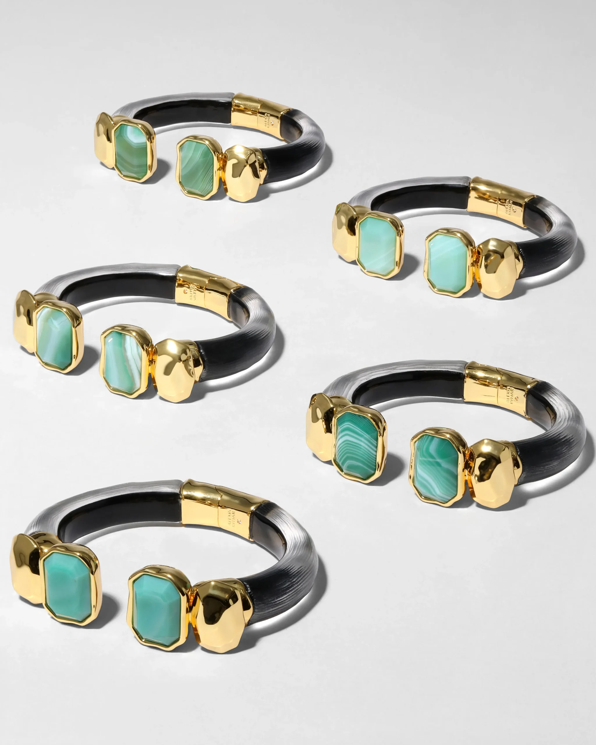 Lucite Green Agate Capped Hinge Bracelet- Black