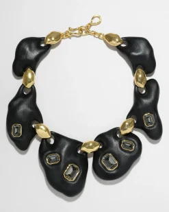 Lucite Jeweled Pebble Necklace- Black