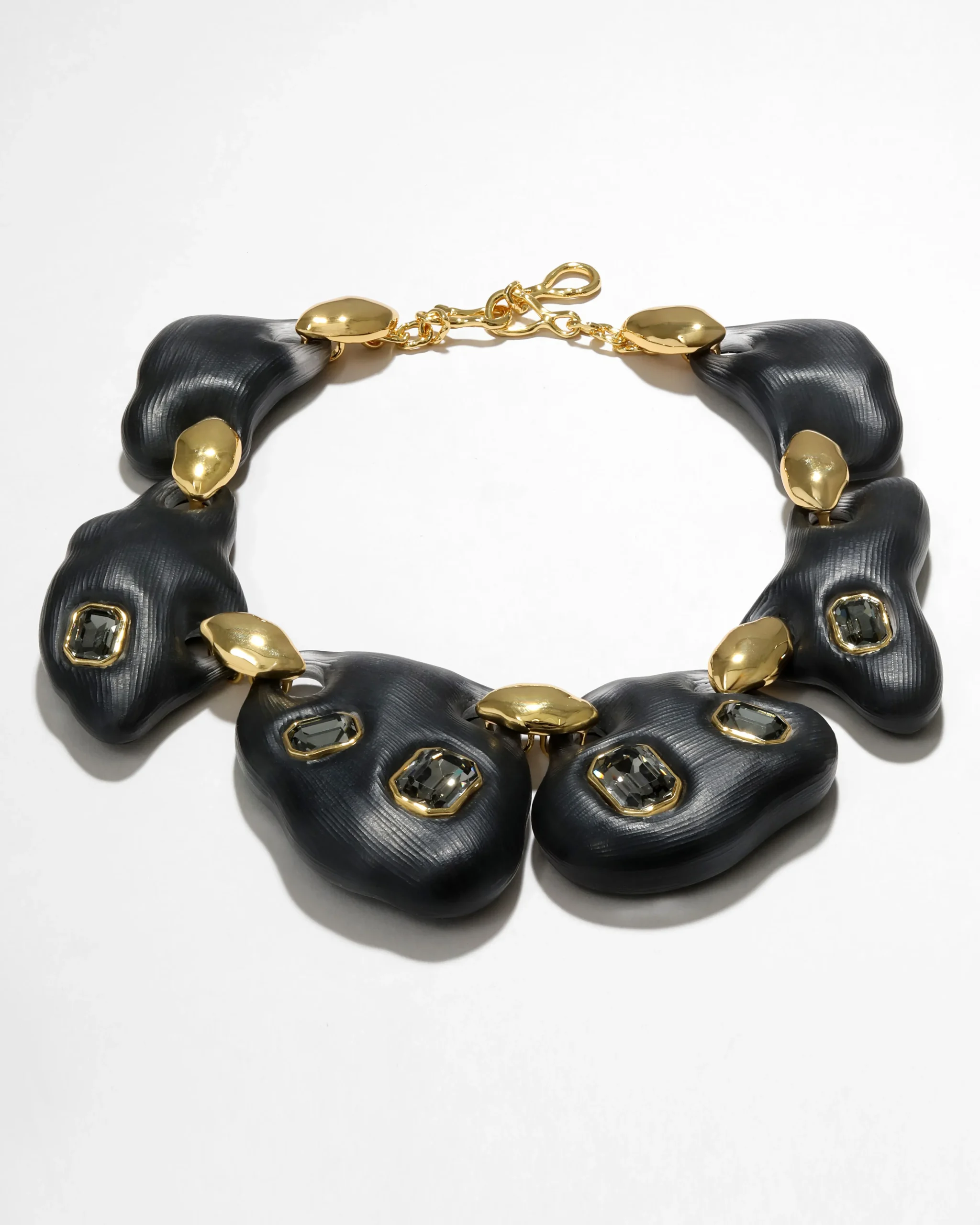 Lucite Jeweled Pebble Necklace- Black