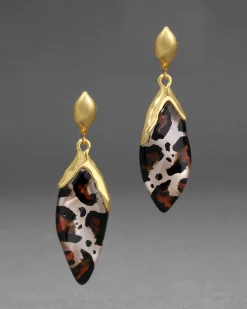 Lucite Petal Leverback Earring- Leopard