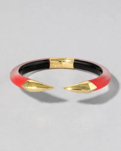 Mirrored Pyramid Lucite Brake Hinge Bracelet- Lipstick Red