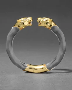 Panther Visage Lucite Hinge Cuff Bracelet