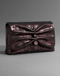 Ruched Crystal Crossbody Bag- Dark Plum