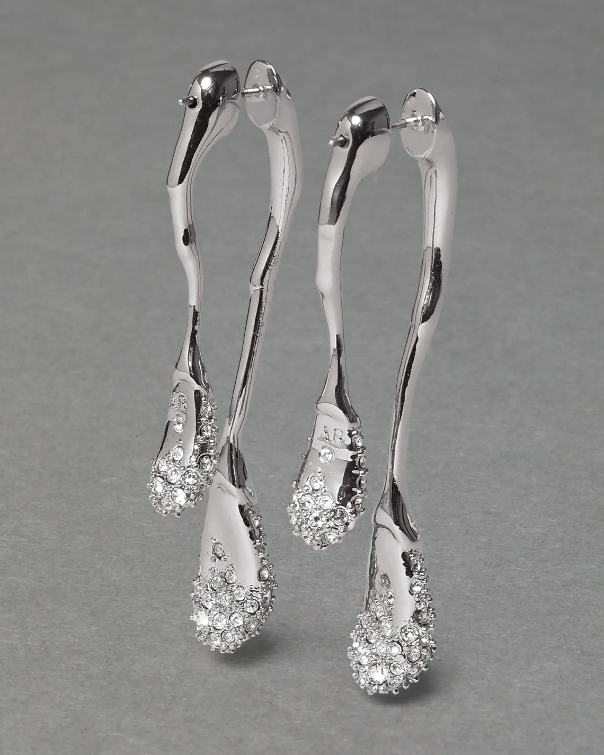 Solanales Crystal Front Back Double Drop Earring - Silver