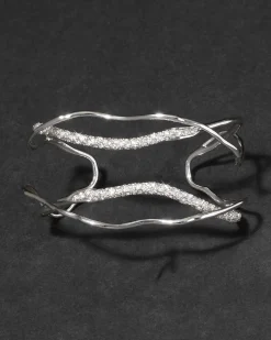 Solanales Silver Crystal Intertwined Cuff Bracelet