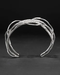 Solanales Silver Crystal Intertwined Cuff Bracelet