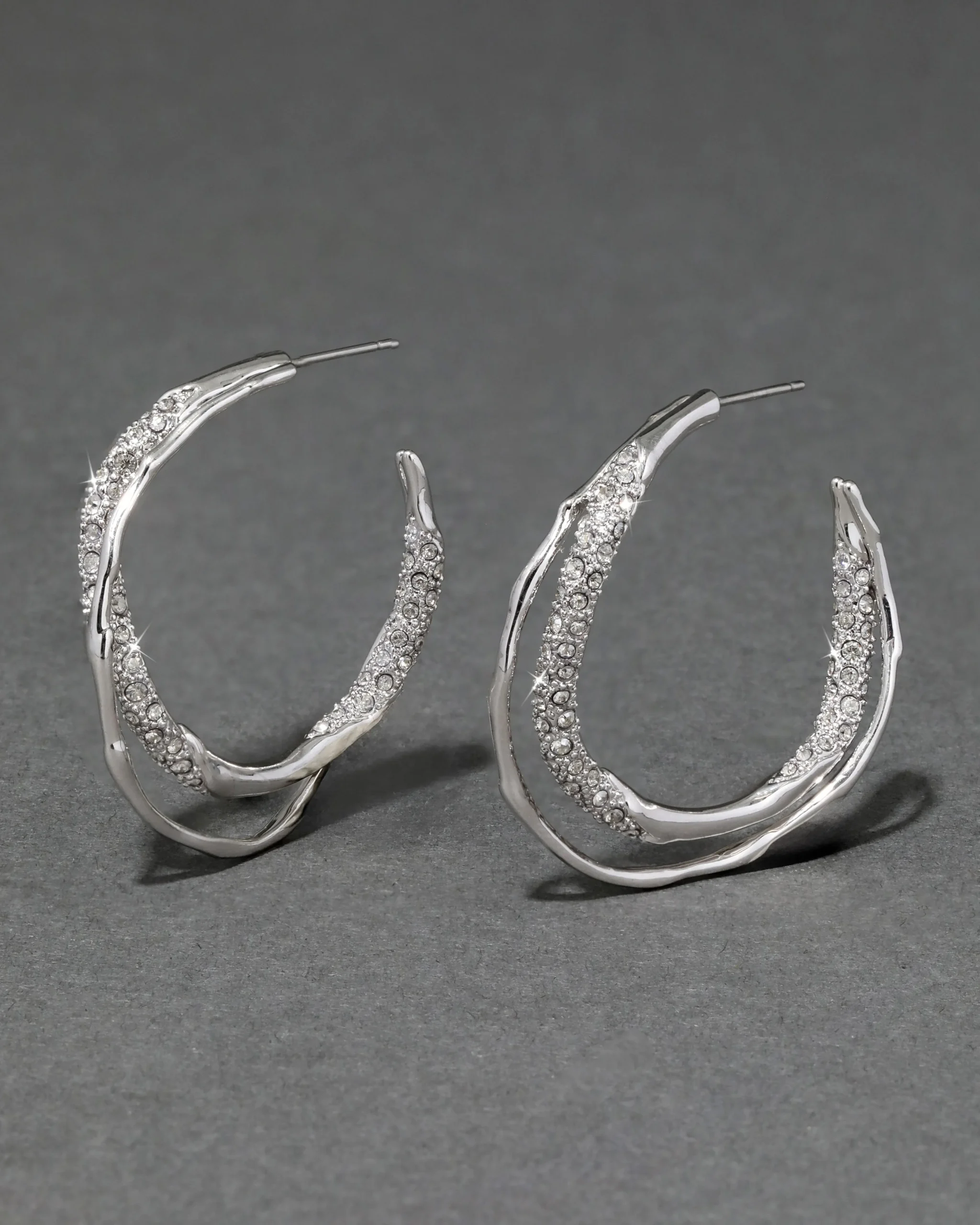 Solanales Silver Crystal Twist Hoop Earring