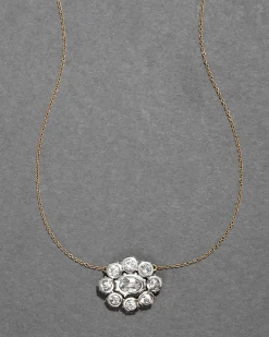 Sterling Silver & 14k Gold Cut Luminous Crystal Cluster Flower Necklace