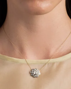 Sterling Silver & 14k Gold Cut Luminous Crystal Cluster Flower Necklace