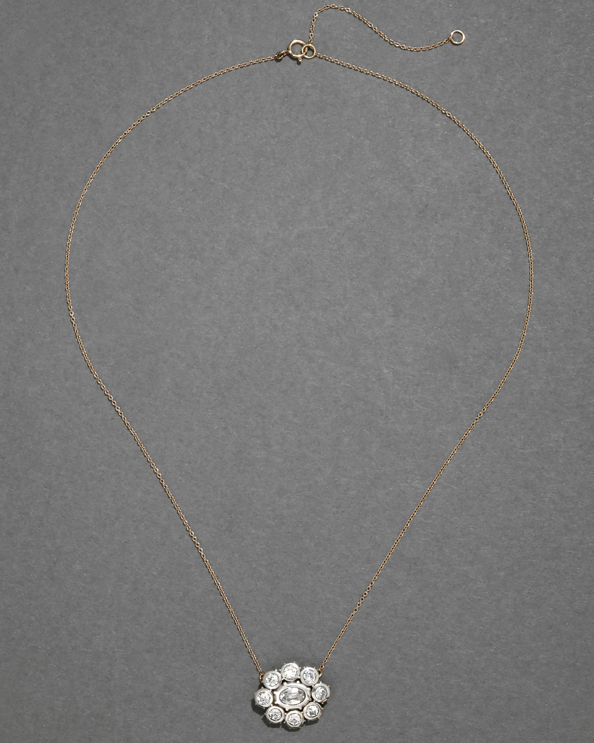 Sterling Silver & 14k Gold Cut Luminous Crystal Cluster Flower Necklace