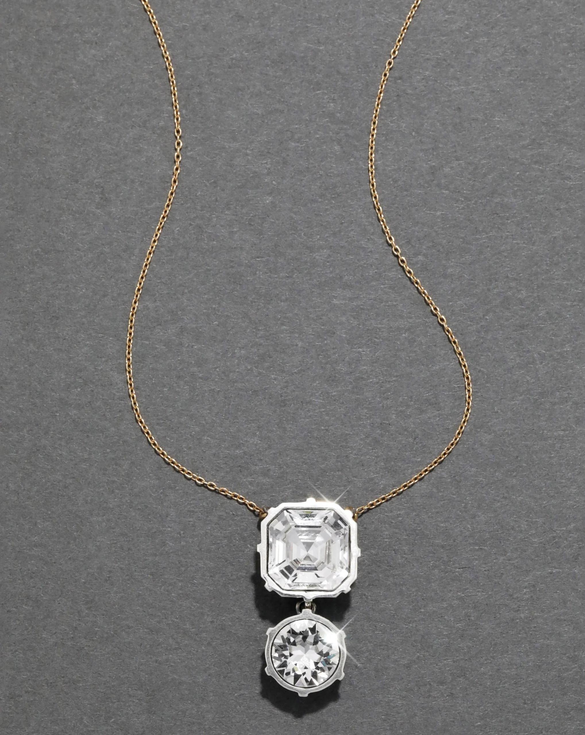 Sterling Silver & 14k Gold Cut Luminous Crystal Drop Pendant Necklace