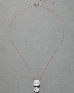 Sterling Silver & 14k Gold Cut Luminous Crystal Drop Pendant Necklace