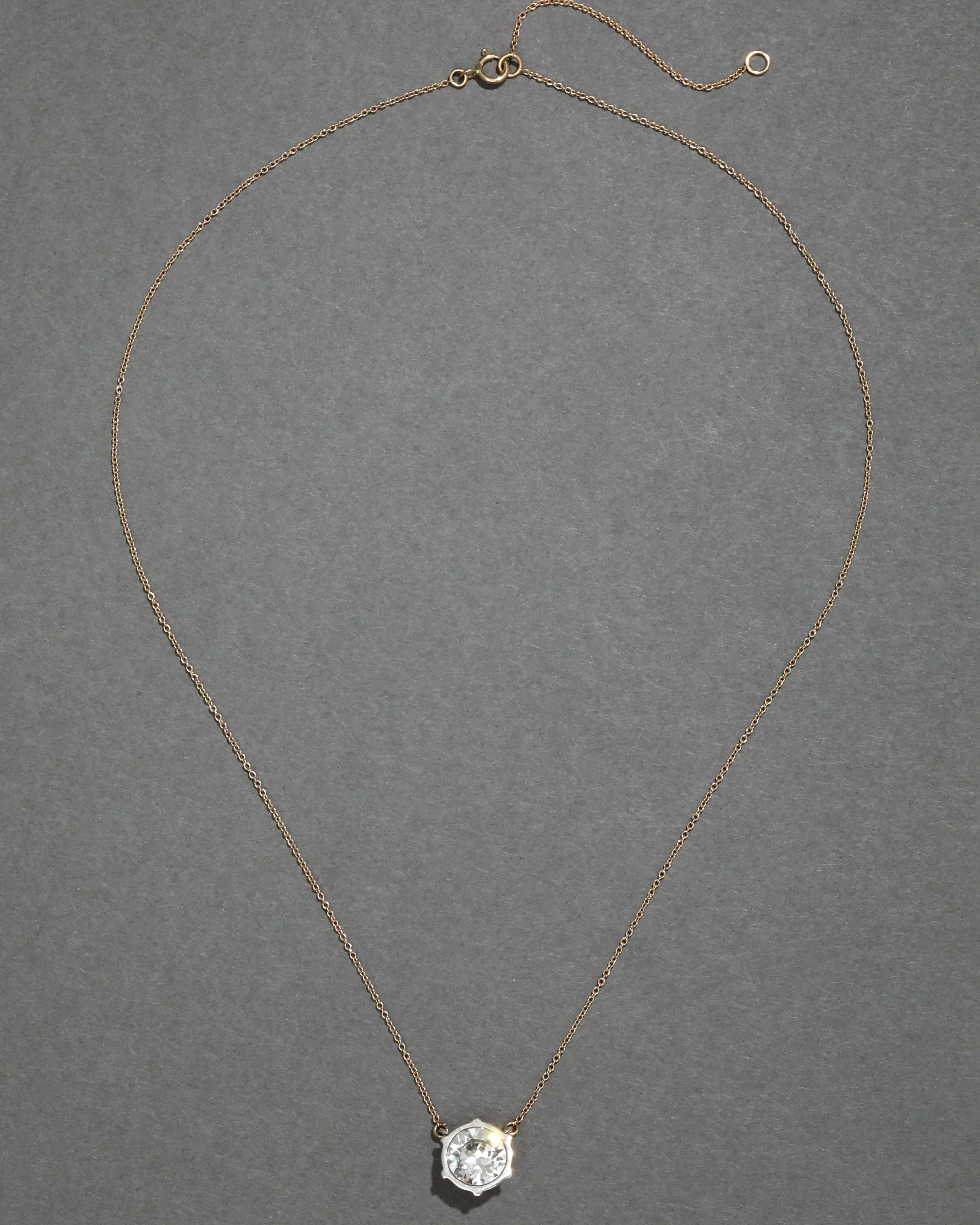 Sterling Silver & 14k Gold Large Cut Luminous Crystal Solitaire Necklace