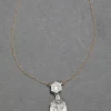 Sterling Silver & 14k Gold Pear Cut Luminous Crystal Drop Necklace