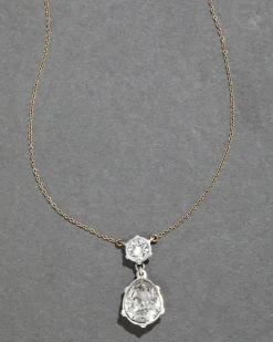 Sterling Silver & 14k Gold Pear Cut Luminous Crystal Drop Necklace