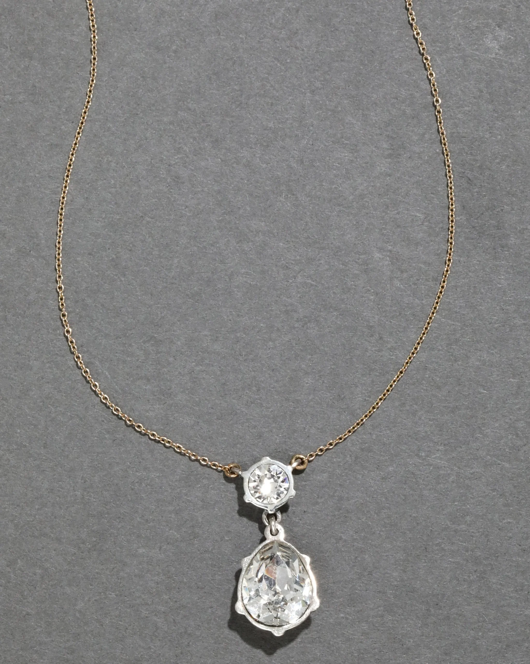 Sterling Silver & 14k Gold Pear Cut Luminous Crystal Drop Necklace