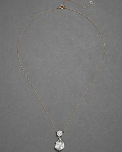 Sterling Silver & 14k Gold Pear Cut Luminous Crystal Drop Necklace