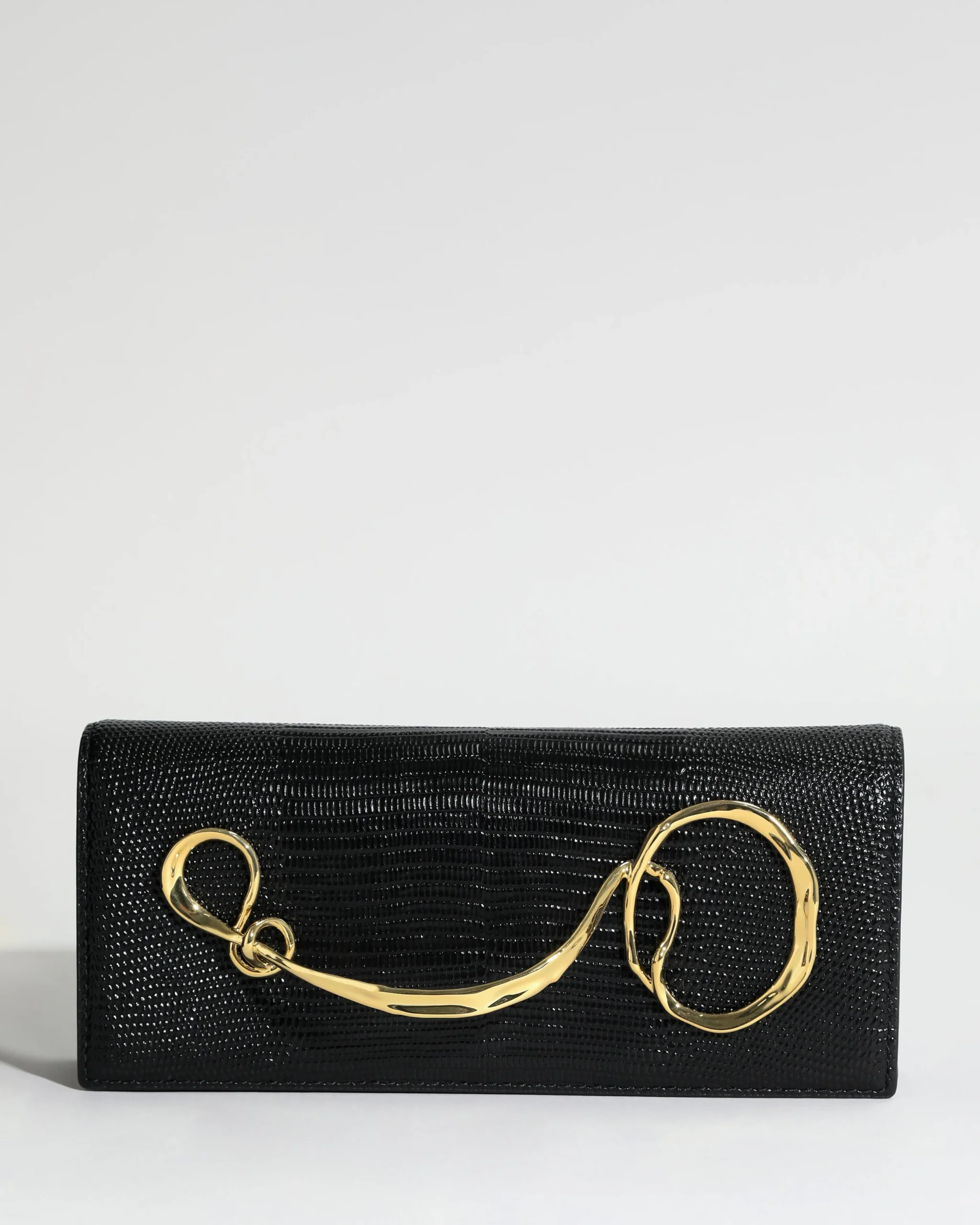 Twisted Gold Side Handle Clutch Purse - Black