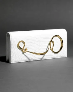 Twisted Gold Side Handle Clutch Purse- White