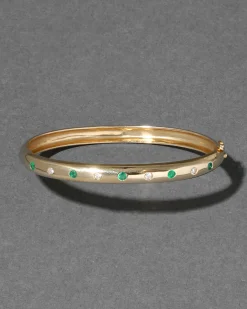 Vintage 18k Gold Modern Design Diamond & Emerald Studded Hinge Bracelet