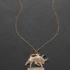Vintage 1970s 14k Gold Hand Etched Taurus Bull Pendant Necklace