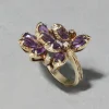 Vintage 1960s 14k Gold Handmade Brutalist Amethyst & Diamond Ring