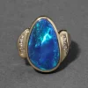 Vintage 1970s 14k Gold & Opal with Diamond Border Ring