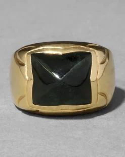 Vintage 1940s 18k Gold & Pyramid Cut Green Tourmaline Band Ring