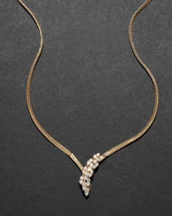 Vintage 1980s 14k Gold with Diamond Snake Head with Gold Tipped Tail Pendant Necklace
