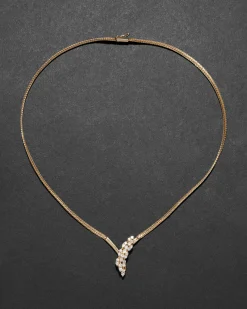 Vintage 1980s 14k Gold with Diamond Snake Head with Gold Tipped Tail Pendant Necklace