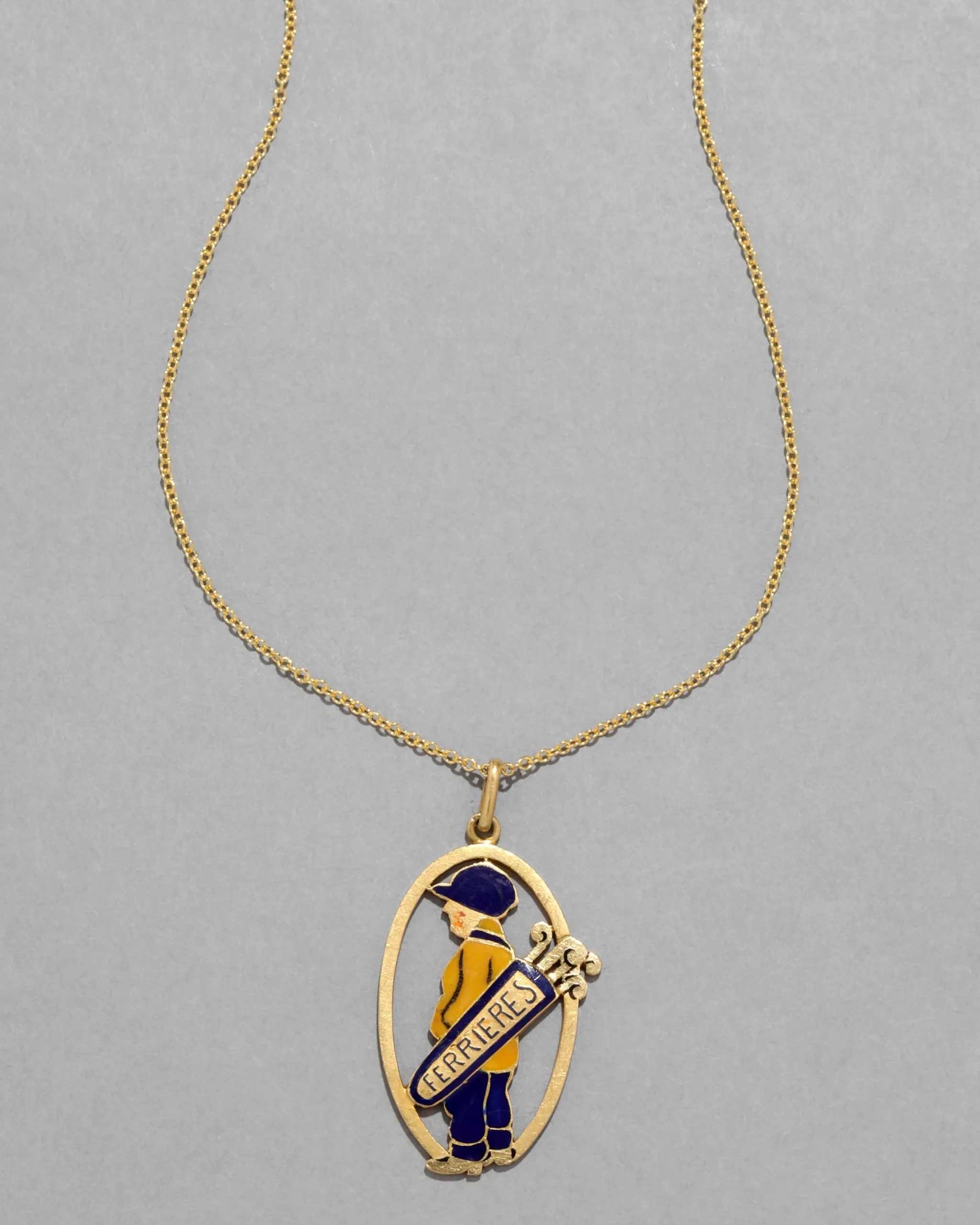 Vintage 1930s 14k Gold with Enamel French Mascot Pendant Necklace