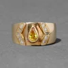 Vintage 1980s 18k Gold & Yellow Topaz & Diamond Cigar Band Ring