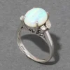 Vintage 1930s 18k White Gold Opal & Diamond Ring