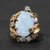 Vintage 1970s 14k Yellow & White Gold Handmade Brutalist Opal & Diamond Ring