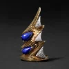 Vintage 1960s Platinum & 18k Gold with Lapis & Diamond Brutalist Ring
